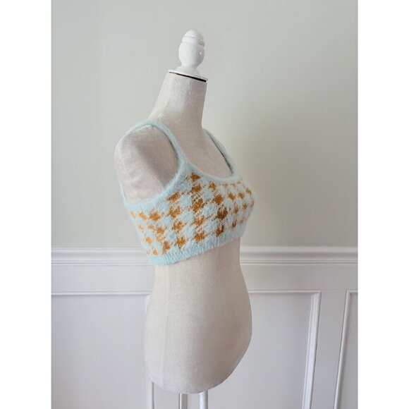 Avantlook Houndstooth Mohair Crop Top M Aqua Orange - Picture 3 of 5